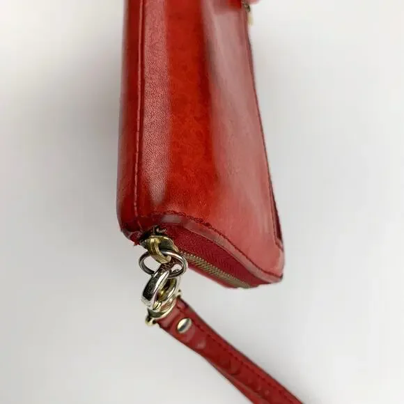 Fossil Red Leather Wallet Zip Around Wristlet Strap - Picture 6 of 8